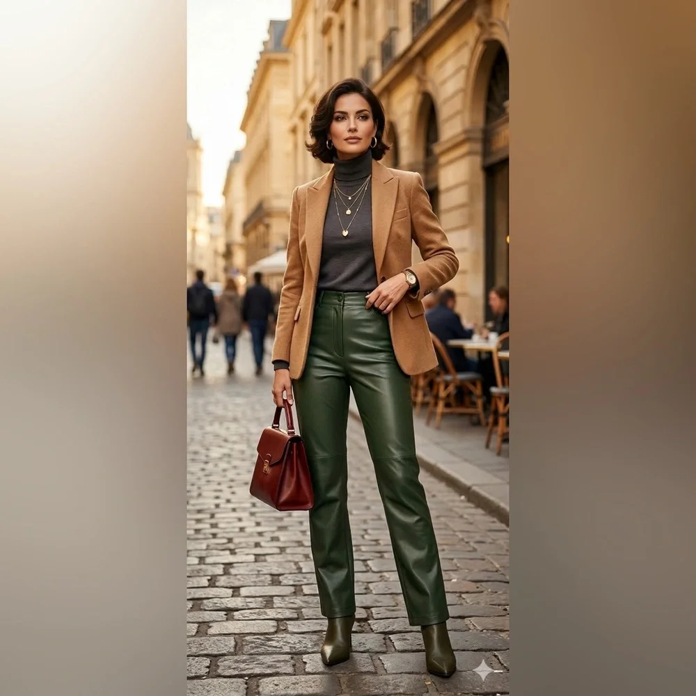 Fashion Nova‎ Olive Faux Leather Fleece Lined Straight Leg Pants Size L